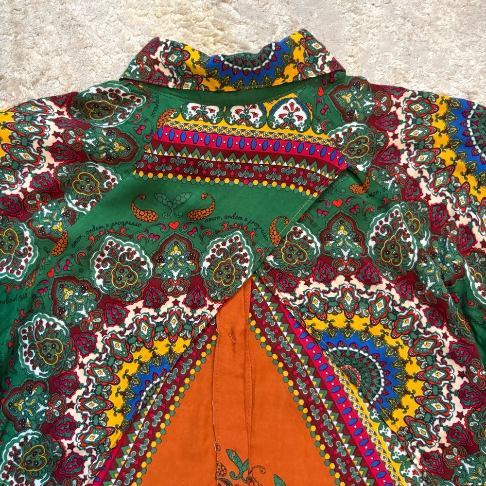 Farm Rio Women’s Colourful Mandel Patterned Button Down Open Back Top Size Small - Picture 13 of 16